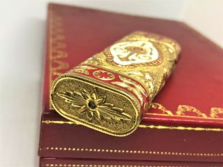 Auth CARTIER Roy King K18 Gold - Plated Engraved Etched Decor Lighter Gold/Red 7