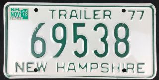 Hampshire 1978 Trailer License Plate 69538