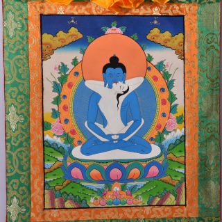 Samantabhadra With Consort In Yab Yum Tibetan Hand - Made Mineral Thangka Painting