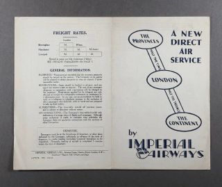 Imperial Airways Provinces London Continent 1930 Airline Timetable