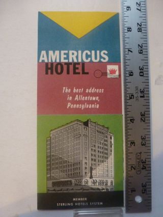 Promotional Flyer Americus Hotel Allentown Pa 1930 