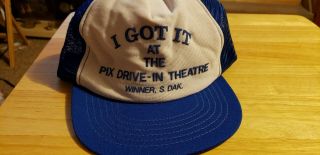 Vtg Winner South Dakota Pix Drive - In Theatre Trucker Hat Snapback Mesh Movie Cap
