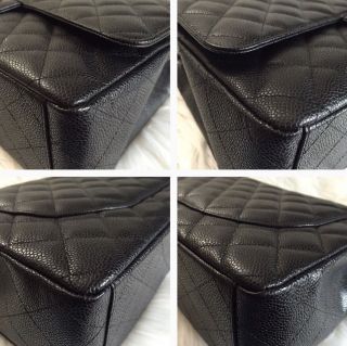 Authentic Chanel Black Caviar Maxi Classic Handbag Double Flap Bag Silver h/w 5