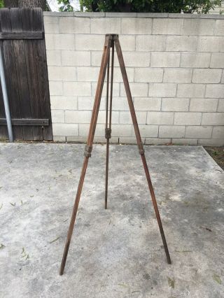 Cool Vintage Wood Surveyors Adjustable Tripod: 37 Inches To 60 Inches