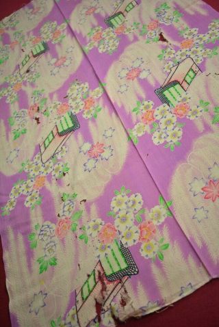 Tl96/100 Vintage Japanese Kimono Fabric Wool Antique Boro Kusakizome 50.  8 "