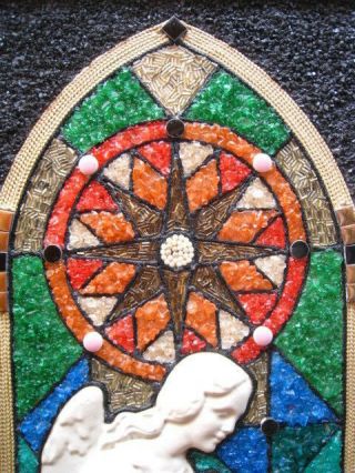 VTG MID CENTURY MODERN RETRO GRAVEL PEBBLE WALL ART Church Window Angel Jesus 2