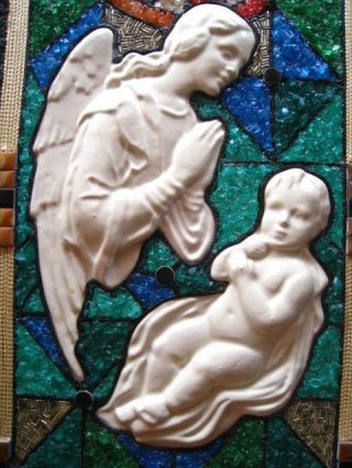 VTG MID CENTURY MODERN RETRO GRAVEL PEBBLE WALL ART Church Window Angel Jesus 3