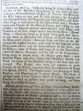 1792 London Gazette newspaper DEATH of King William III - QUEEN ANNE is CORONATED 2