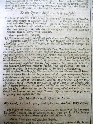 1792 London Gazette newspaper DEATH of King William III - QUEEN ANNE is CORONATED 3