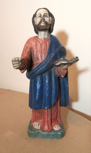 Antique 1800s Polychromed Religious Jesus Christ Carved Wood Sculpture Santos