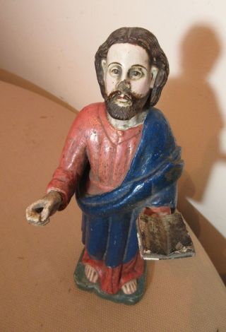 antique 1800s polychromed religious Jesus Christ carved wood sculpture Santos 4