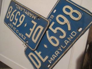 Vintage Maryland License Plate Pair De6598 3 - 31 - 69