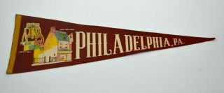Vintage Philadelphia Pa Felt Flag Pennant Betsy Ross House Liberty Bell 27 "
