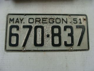 1951 Oregon License Plate 670 - 837