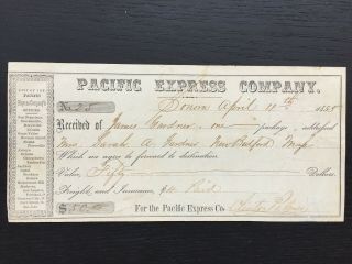 Pacific Express Co.  Receipt From 1855 - California