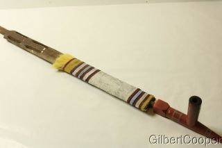 SIOUX CATLINITE PIPE AND BEADED PIPE STEM 12