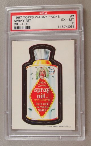 1967 Topps Wacky Packs Packages Die - Cut 7 Spray Nit Psa Ex - Mt 6