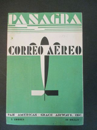 Panagra Airways " 1935 " Art Deco Spanish Stationery Folder W Route Map/timetables