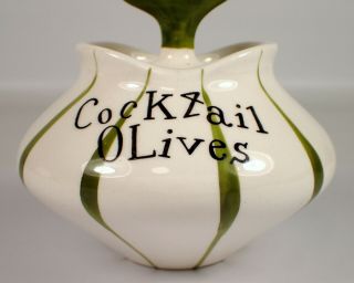 RARE Vtg 1958 Holt Howard Pixieware Ceramic Green COCKTAIL OLIVES Jar and Spoon 2