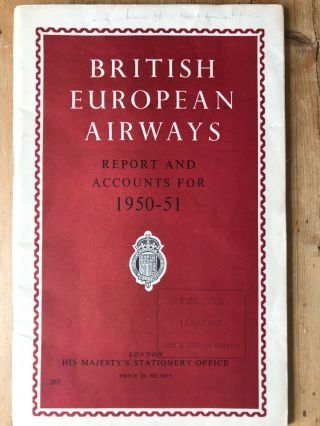 British European Airways Accounts 1950 - 51 B.  E.  A.  94 Pages Bea