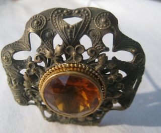 Antique Victorian Gilt Brass Faceted Amber Colored Glass Hatpin 3