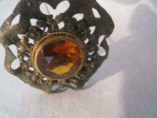 Antique Victorian Gilt Brass Faceted Amber Colored Glass Hatpin 7