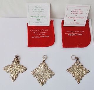 3 Reed & Barton Sterling Silver Christmas Cross Ornaments: 1987,  1988,  1989 (l6)