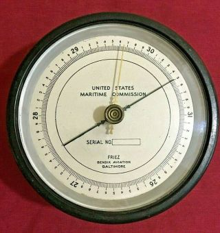 Vintage Ww2 U.  S.  Maritime Commission Friez Bendix Aviation Barometer -