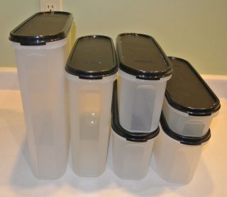 6 Tupperware Modular Mates Ovals Containers Clear Black Seals Lids