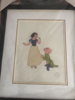 Disney Limited Edition Snow White With Dopey Serigraph Cel In Black Frame