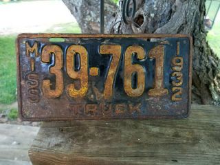 Vintage Rustic 1932 Mississippi Truck License Plate 39▪761