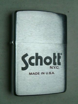 Zippo Schott N.  Y.  C.  Made In Usa Brushed Chrome Lighter 1991 93