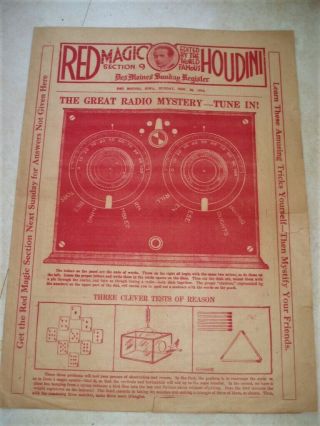 1 - 4 " Red Magic " Newspaper Insert Edited By Harry Houdini 11/30/1924