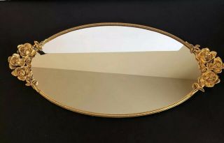 Large Vintage Rose Gilt Gold (brass) Vanity Dresser Mirror Tray 21 " X 12 " Pretty