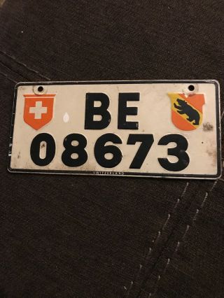 Vintage Motorcycle License Plate From Switzerland,  Unknown Age.