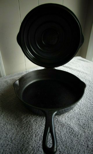 Erie Griswold Cast Iron 8 Skillet 2508a With Hinged Lid 2532 Double Pour Spout