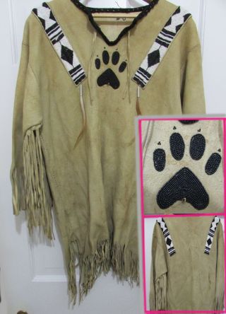 Old Beaded Plains War Shirt W.  Beaded Wolf Paw (line Stitched Beadwork }