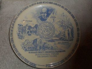 Vintage Vernon Kilns Souvenir Plate Hidalgo County Bdinburg Tx Centennial 1952