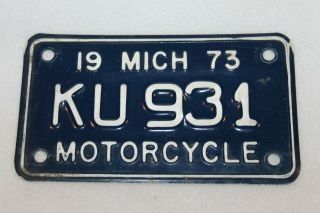 Vintage 1973 Michigan Motorcycle License Plate - Tag Ku 931