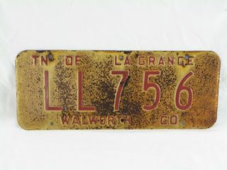 Vintage Wisconsin Town Of Lagrange Walworth County License Plate Rare
