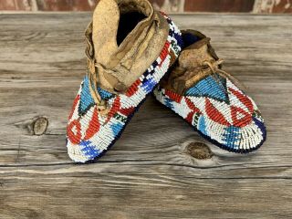 19th Century Sioux Ceremonial Child ' s Moccasins Sinew Sewn - 100 AUTHENTIC 2