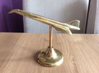 A Vintage Heavy Cast Brass Concorde Figurine / Model On Stand.