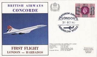 (28704) Gb Cover Concorde 1st Flight London Barbados 1977