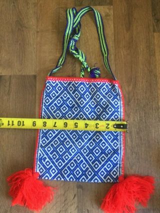 Huichol Handwoven Embroidered Folk Bag Peyote Small Implements.  8” X 10”