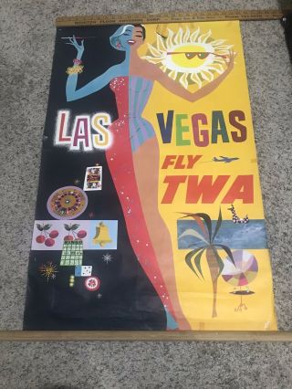 Vintage Poster Las Vegas - Fly Twa Showgirl Airline Travel David Klein