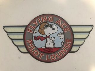 Snoopy Peanuts Flying Ace Pilot Lounge Aviation Pilot Embossed Tin Metal Sign