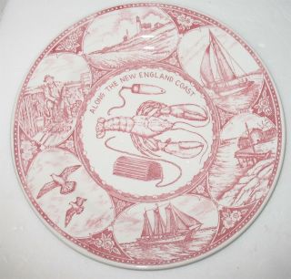Vintage Along The England Coast Red Transferware Souvenir Decorative Plate