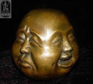 Rare Chinese Tibet Brass 4 Faces Buddha Head Statue