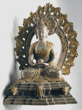 Pewter Brass Buddha Meditation Seated Figure Statue Religious Protection Ethnix