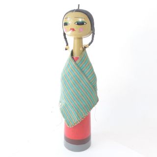 Vintage Japan Japanese Hand Painted Tall Wooden Female Girl Doll W/ Shawl 14.  50 "